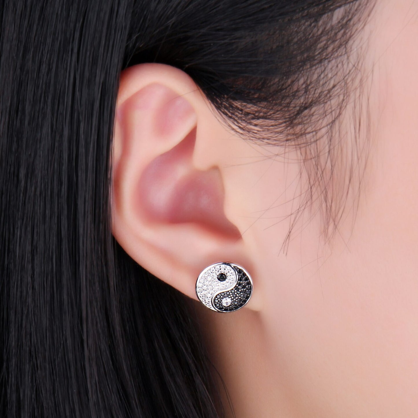 Tai Chi Yin Yang Genuine Black Spinel 925 Sterling