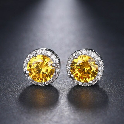 LXOEN Fashion Round Zircon Women Stud Earrings With Green Stone Silver