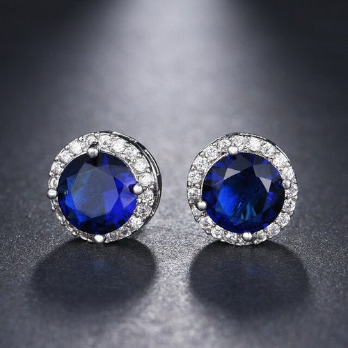LXOEN Fashion Round Zircon Women Stud Earrings With Green Stone Silver