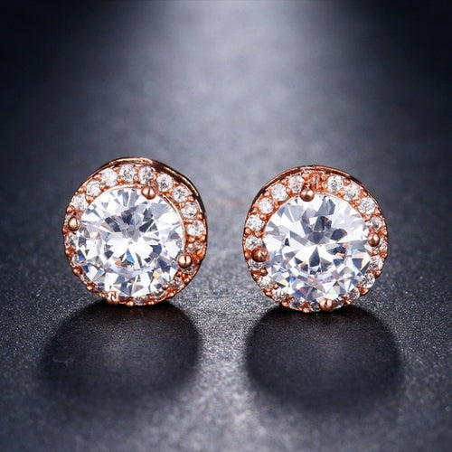 LXOEN Fashion Round Zircon Women Stud Earrings With Green Stone Silver