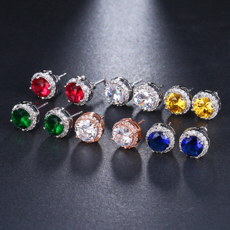 LXOEN Fashion Round Zircon Women Stud Earrings With Green Stone Silver