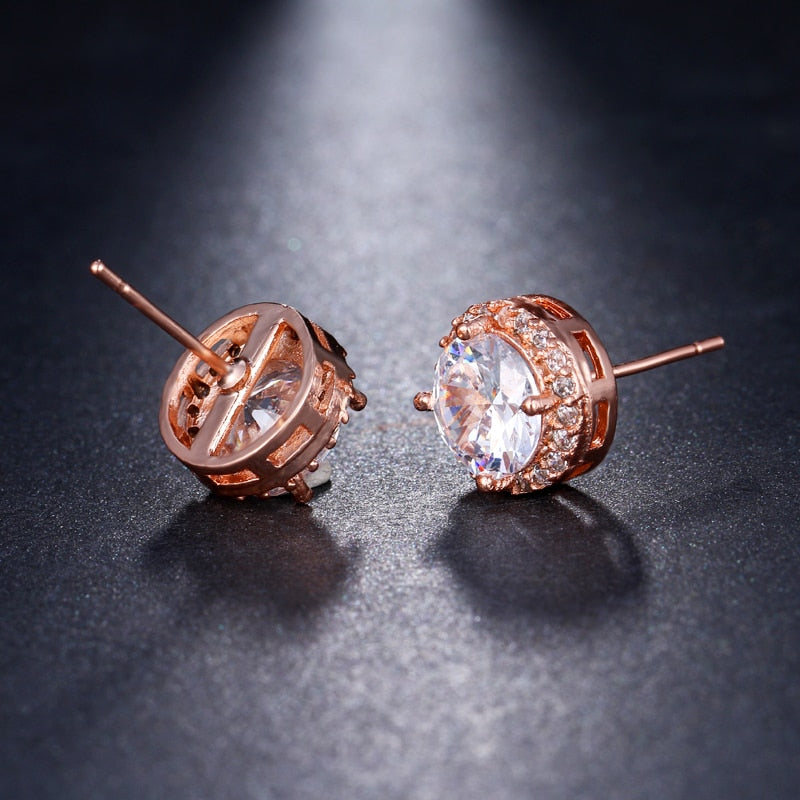 LXOEN Fashion Round Zircon Women Stud Earrings With Green Stone Silver