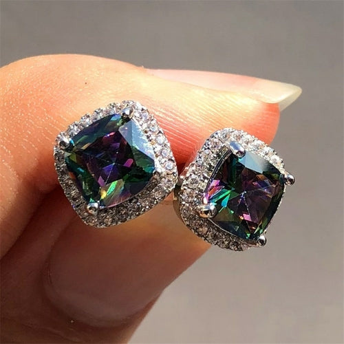 Luxury Female Crystal Zircon Stone Earrings Fashion Silver Color