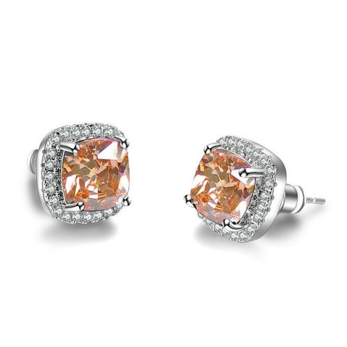 Luxury Female Crystal Zircon Stone Earrings Fashion Silver Color