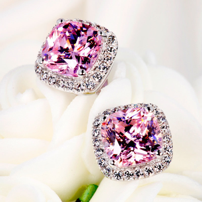 Luxury Female Crystal Zircon Stone Earrings Fashion Silver Color