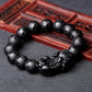 Natural Black Obsidian Matte PiXiu Beaded Charm Bracelet Brave Troops