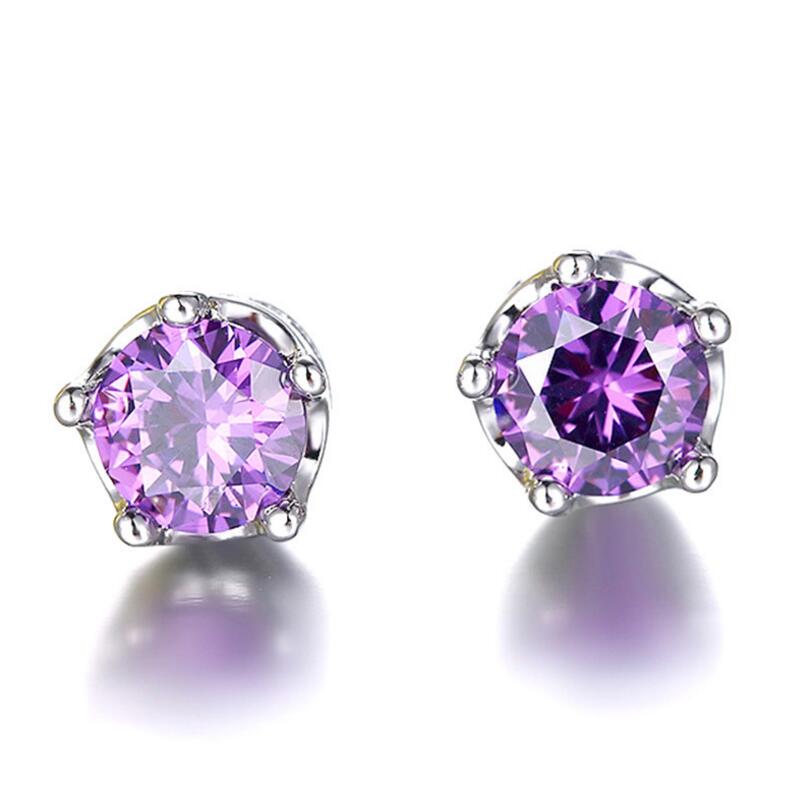 Natural Purple Amethyst Stud Earrings For Women Real 925 Sterling