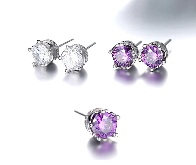 Natural Purple Amethyst Stud Earrings For Women Real 925 Sterling