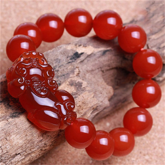 Natural Red Agate 10MM 14MM Round Beads Bracelet For Women Lucky Brave