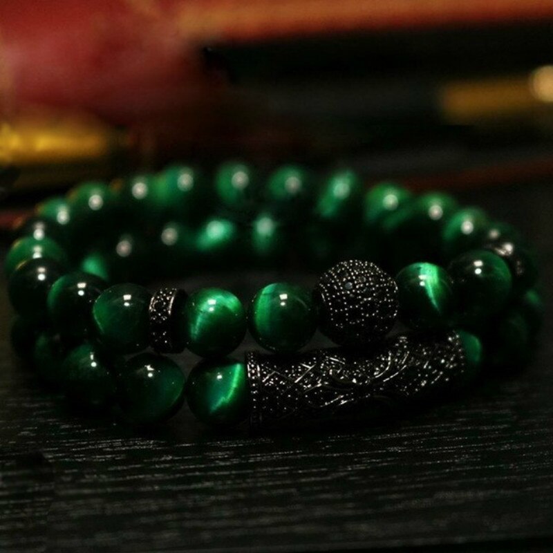 New Fashion 2 Pcs/set Men Bracelet Sets Natural Tiger Eye Stone Bead