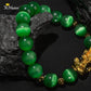 New Pixiu Bracelet Green Natural Cat Eye Bead Bracelet Feng Shui Gold