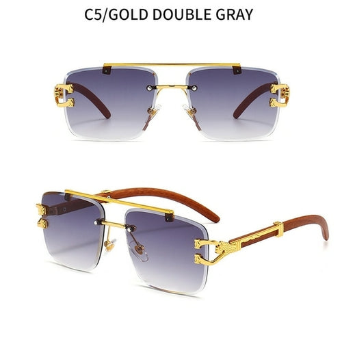 Newest Gradient Sunglasses Fashion Wood and Metal Frameless