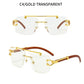 Newest Gradient Sunglasses Fashion Wood and Metal Frameless