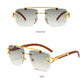 Newest Gradient Sunglasses Fashion Wood and Metal Frameless