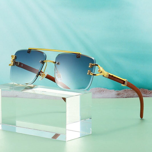 Newest Gradient Sunglasses Fashion Wood and Metal Frameless