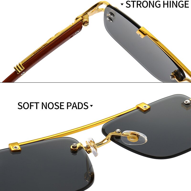 Newest Gradient Sunglasses Fashion Wood and Metal Frameless