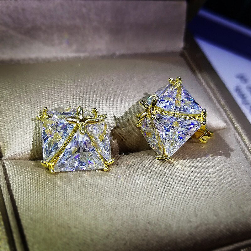 Luxury Zircon Earrings Yellow Gold with GREEN emerald stone Color