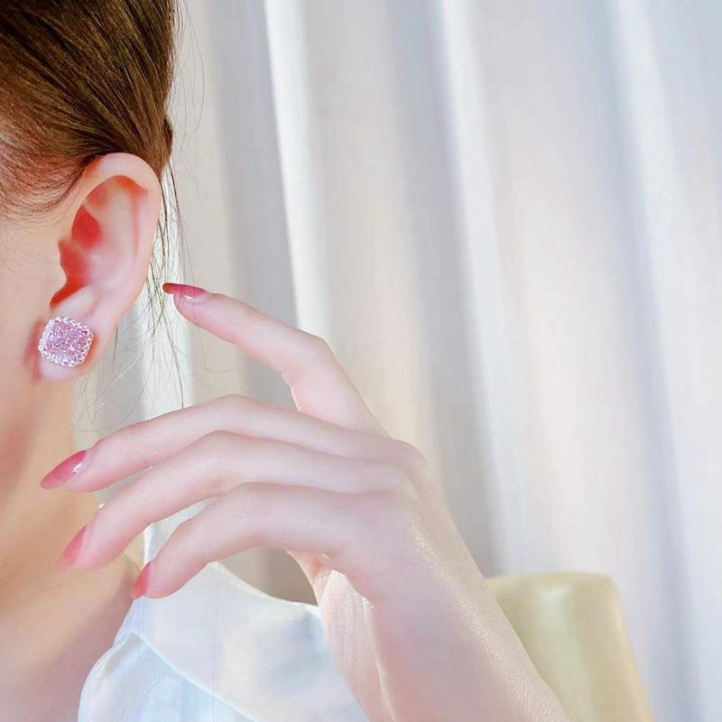 Princess Cut Pink Rose Stone Stud Earrings