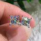 Princess Cut White Zircon Square Stud Earrings Luxury Crystal Stone