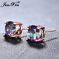 Rainbow Fire Crystal Stone Round Earrings Rose Gold Mystic Red Blue