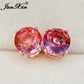 Rainbow Fire Crystal Stone Round Earrings Rose Gold Mystic Red Blue