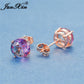 Rainbow Fire Crystal Stone Round Earrings Rose Gold Mystic Red Blue