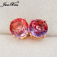 Rainbow Fire Crystal Stone Round Earrings Rose Gold Mystic Red Blue