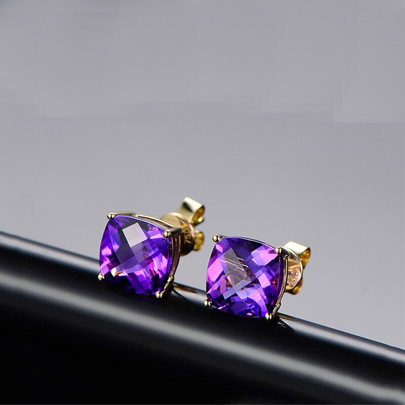 Romantic Gold Plated Purple Crystal Stud Earrings AAA Cubic Zirconia