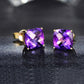 Romantic Gold Plated Purple Crystal Stud Earrings AAA Cubic Zirconia