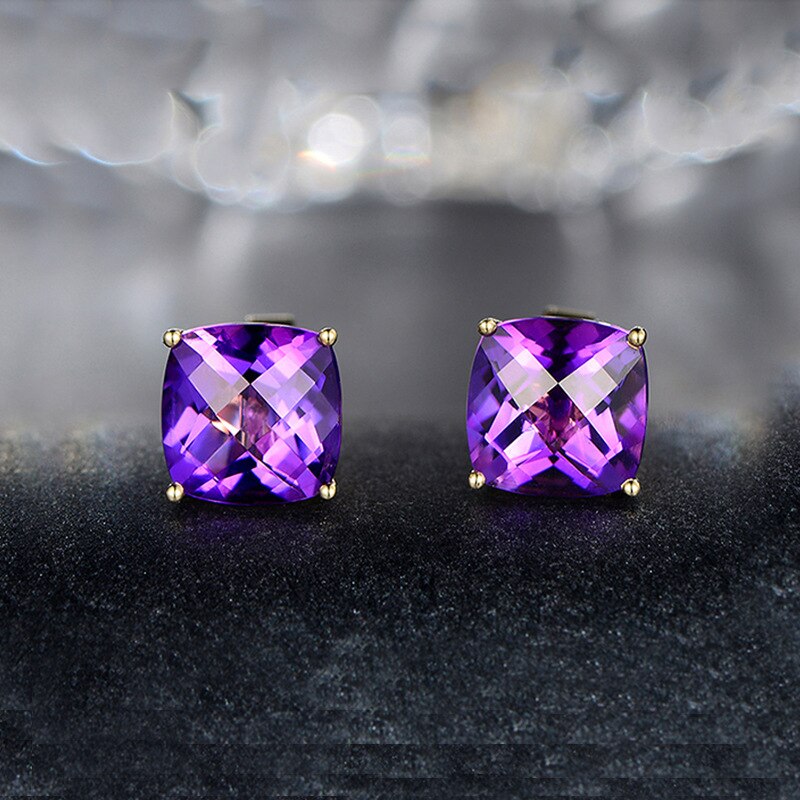 Romantic Gold Plated Purple Crystal Stud Earrings AAA Cubic Zirconia
