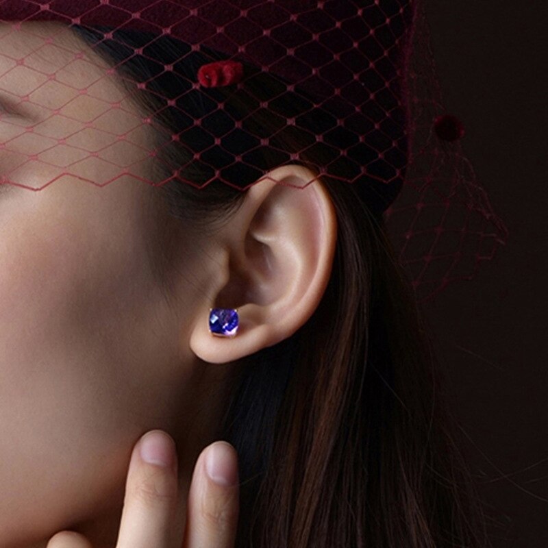 Romantic Gold Plated Purple Crystal Stud Earrings AAA Cubic Zirconia