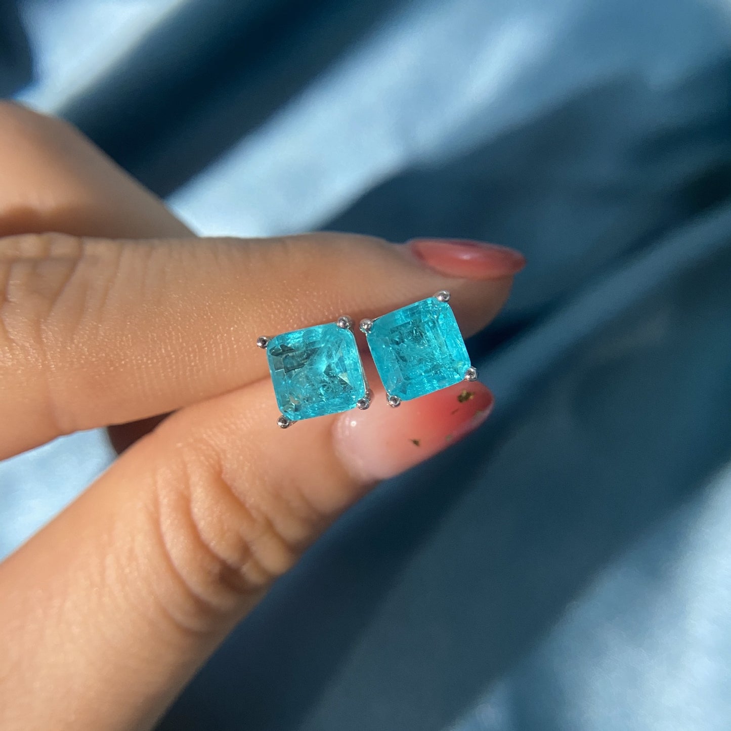 Vintage 100% 925 Silver Paraiba Tourmaline Gemstone Birthstone Ear