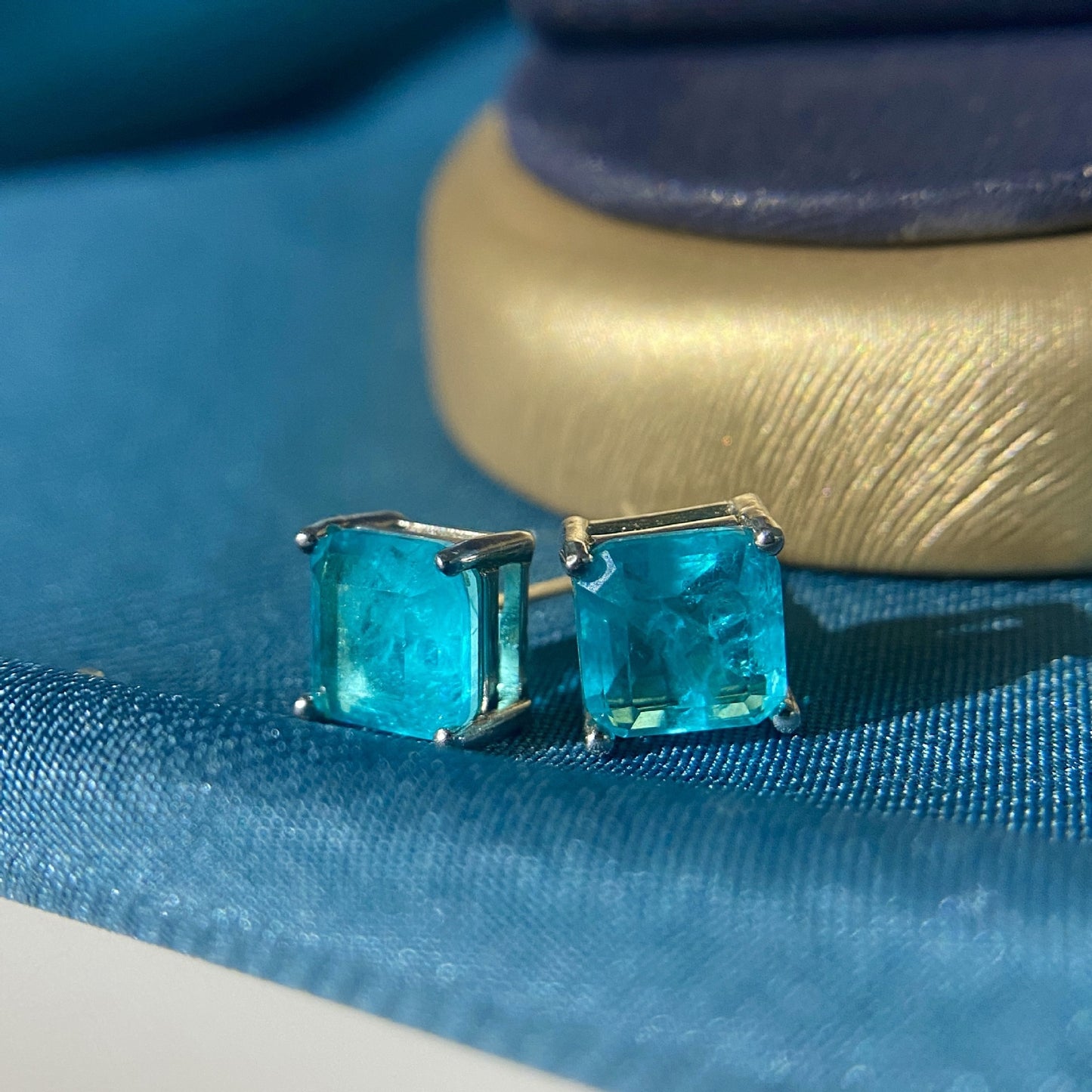 Vintage 100% 925 Silver Paraiba Tourmaline Gemstone Birthstone Ear