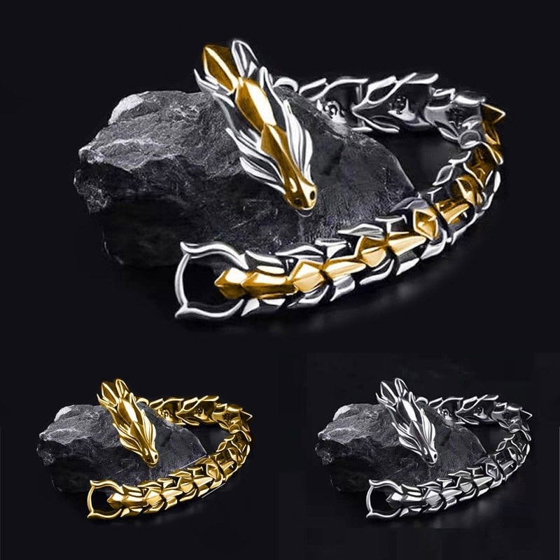 Vintage Mens Jewellery Hip Hop Punk Head Dragon Lin Bracelet Retro