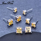 Vintage Yellow Crystal Princess Square Stud Earrings Geometric Zircon
