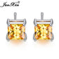 Vintage Yellow Crystal Princess Square Stud Earrings Geometric Zircon