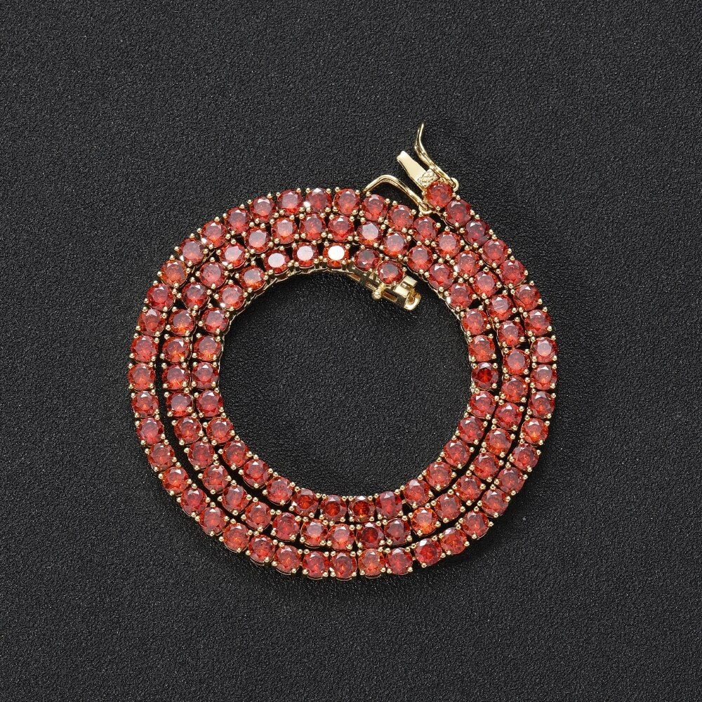 4MM TENNIS CHAIN Ruby Red BRASS by TUNKALL