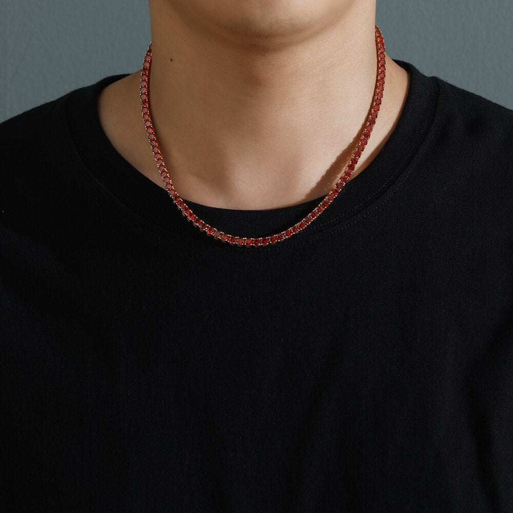 4MM TENNIS CHAIN Ruby Red BRASS by TUNKALL